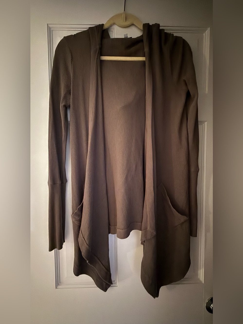 Splendid Army Green Waffle Open-Front Women's Hoodie Cardigan (S)